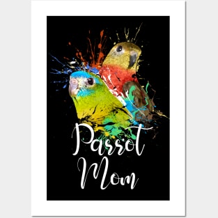 Turquoise Parakeet Parrot Mom Black Posters and Art